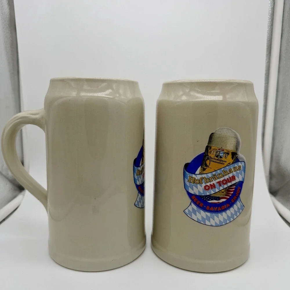 Lot of 2 Hofbräuhaus On Tour Bavaria 1L Ceramic Beer Stein - Made In Germany